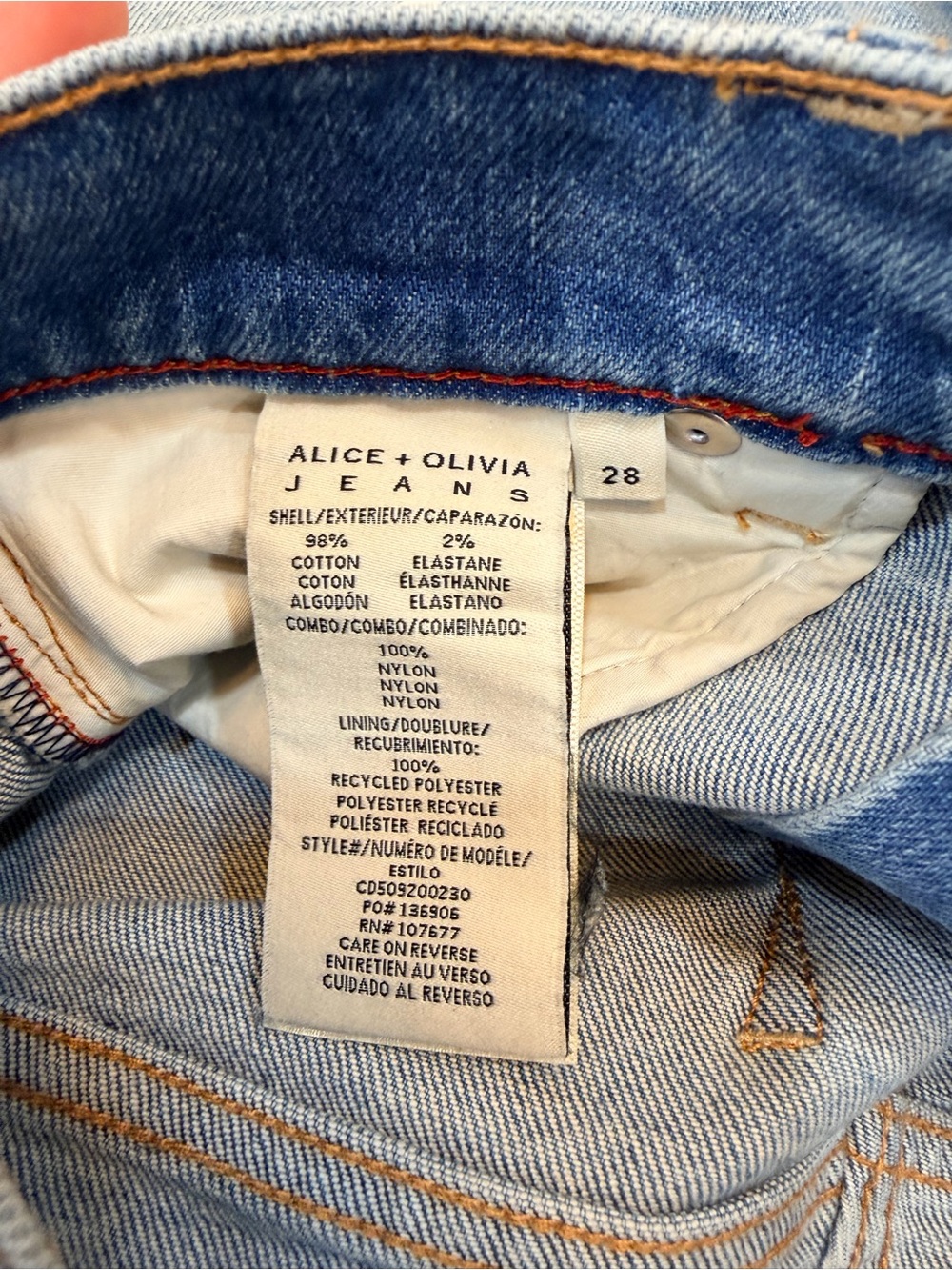 NWT - Alice + Olivia High Rise Embellished Straight Jeans Weezy in Brooklyn Blue - Picture 7 of 16
